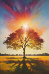sunset in the forest