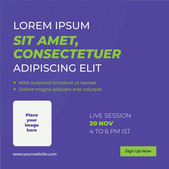 Fototapeta premium Social media post on educational workshop live training session for school institute college