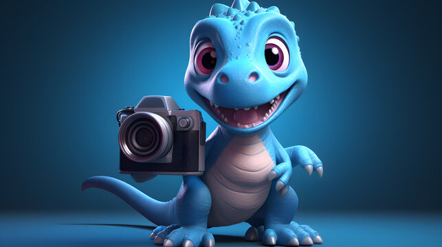 arafed blue dragon holding a camera and smiling Generative AI
