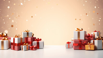 Yellow christmas background with stars and presents