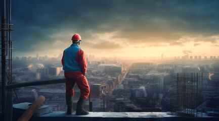 Cityscape viewed by a construction worker