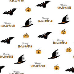 Seamless Halloween pattern. Halloween party vector illustration. cobweb and pumpkin on a light background. Halloween vector seamless pattern.