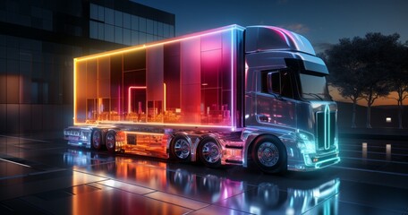 A truck painted in a neon color.. Generative ai photos.