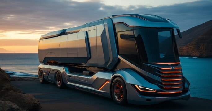A vehicle that seems to have come from the future, a truck that is ahead of its time. Generative ai photos.