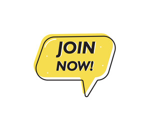 Join now comic bubbles in pop art style. Comic speech. Dialogue window. Yellow banner for sale. eps 10 vector