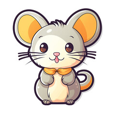 kawaii sticker, A cute Mouse stirring, designed with colorful contours and isolated