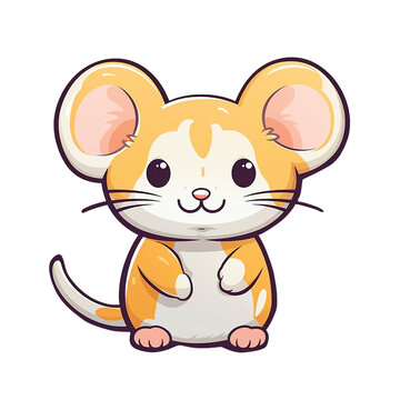kawaii sticker, A cute Mouse stirring, designed with colorful contours and isolated