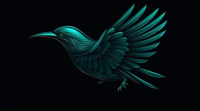 Teal line art logo depicting a bird.Generative AI.