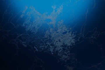 Street map of Arequipa (Peru) engraved on blue metal background. View with light coming from top. 3d render, illustration