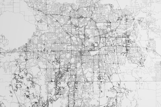 Map of the streets of Orlando (Florida, USA) on white background. 3d render, illustration
