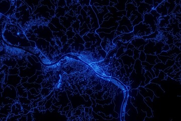 Fototapeta premium Street map of Charleston (West Virginia, USA) made with blue illumination and glow effect. Top view on roads network
