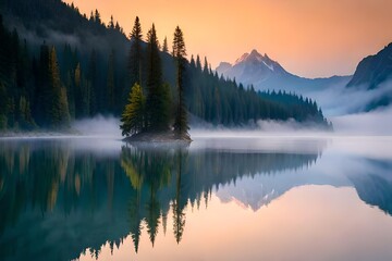 Fototapeta premium mist over the lake Generated Ai