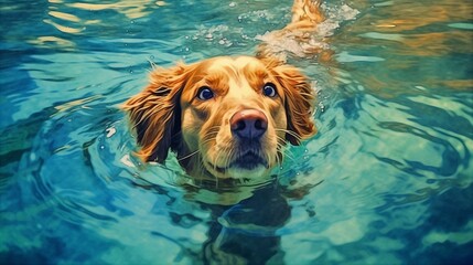 Water color painting of a dog swimming.Generative AI