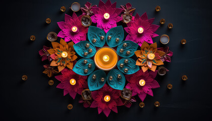 Beautiful colored candles during Diwali in India