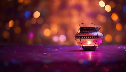 Beautiful candle on a colored background during Diwali in India