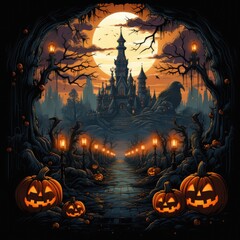 Illustration Design a haunted carnival poster featuring spooky rides and attractions