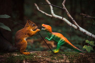 Squirrel and dinosaur