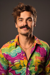 Young man wearing mustache. Movember cancer awareness concept. Generative AI