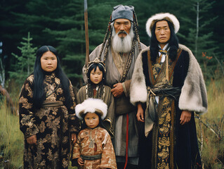Ainu Family in Traditional Attire - generative ai
