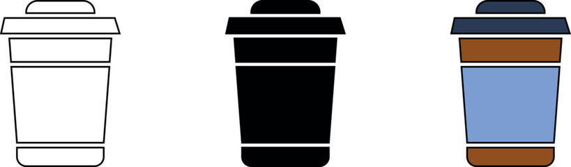 Coffee cup icon thin, isolate and colored version. Ilustration vector