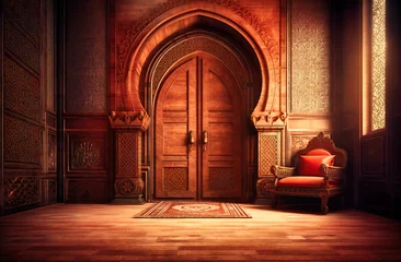 Foto op Plexiglas An Exquisite Oriental Arabic Wooden Stage and Door Design © Rabbi