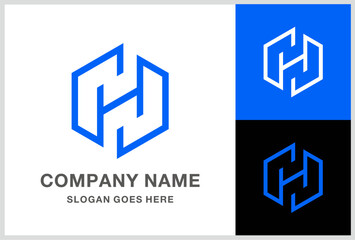 Monogram Letter H Geometric Square Cube Business Company Stock Vector Logo Design Template