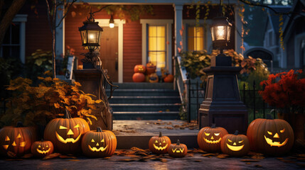 Fototapeta premium Halloween decorations on the outside of the house.