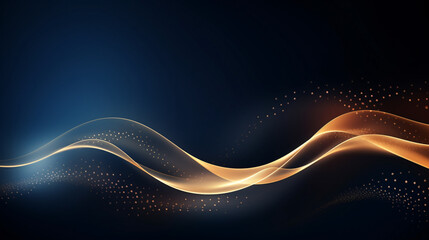 Abstract dark blue wavy gold line curve background