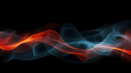 Red orange and blue green color abstract smoke on black background