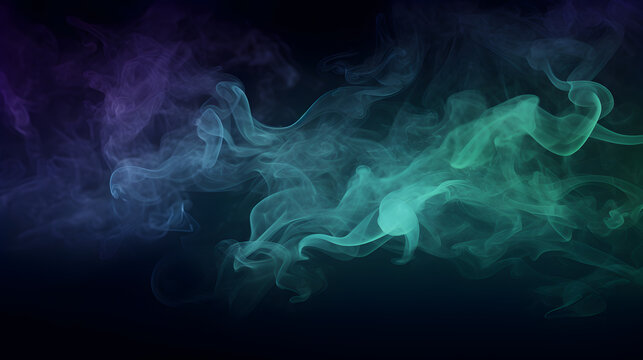 Blue green color abstract smoke on black background