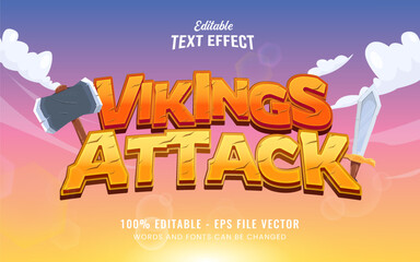 Viking attack cartoon game adventure tittle 3d editable text effect style Free Vector. Suitable for game adventure for kids 