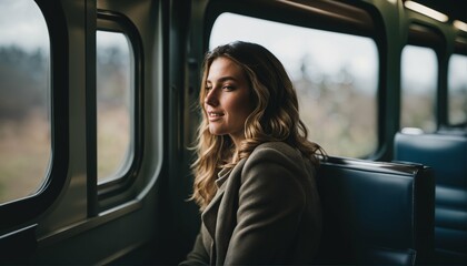 Young female solo traveler enjoys a thoughtful train ride alone with her thoughts, embracing digital detox