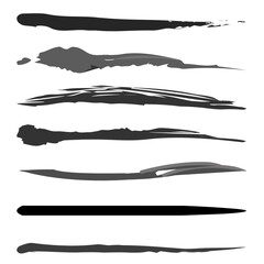 set of strokes, black and white paintbrushes, different lines of markers and fountain pen