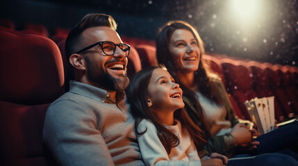 Family in a cinema watching a movie