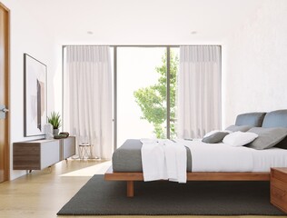 3d render of modern and minimalist master bedroom design