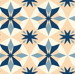 Fototapeta premium Modern seamless pattern featuring vibrant blue and yellow elements, set against a white background. Perfect for textiles, wallpapers, and design aesthetics
