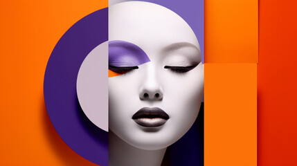 Original Face Close Up, White Face, Smokey Orange Eyeshadow & Purple Eyes - Advanced Makeup Art. generative AI,
