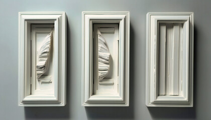 Three White Frames with Centered Plant: Minimalist Wall Decor