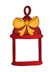 Czerwony świąteczny lampion z żółtą kokardą, ręcznie rysowana ilustracja © workszop
