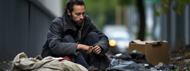 Fototapeta premium Homeless man on a city street