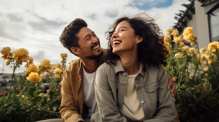 Happy young couple smiling and laughing