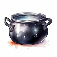 steel pot, watercolor style, white background