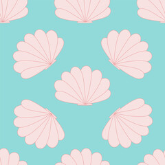 Seamless pattern with shells. Endless background with  seashell. Vector.