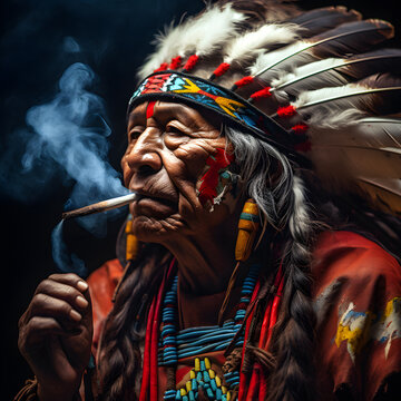 Sacred Tradition: Colorful American Indian with Peace Pipe
