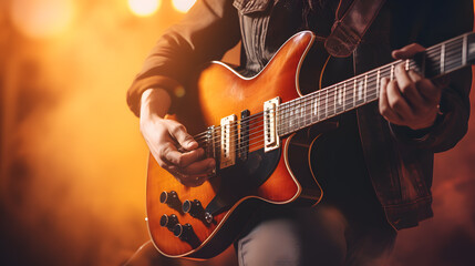 Fototapeta premium Strings of Harmony: Passionate Musician Playing Guitar