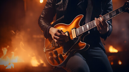 Obraz premium Strings of Harmony: Passionate Musician Playing Guitar