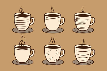 collection set illustrations hand drawn of coffee cups colorful