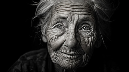 powerful full face portrait of an elderly woman
