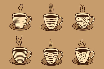 collection set illustrations hand drawn of coffee cups colorful