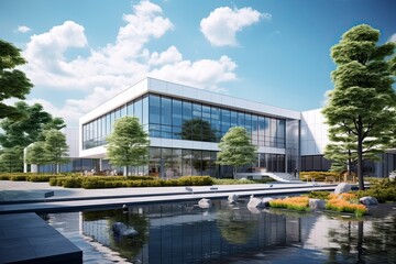 Fototapeta premium A beautiful building reflected in a serene pond created with Generative AI technology